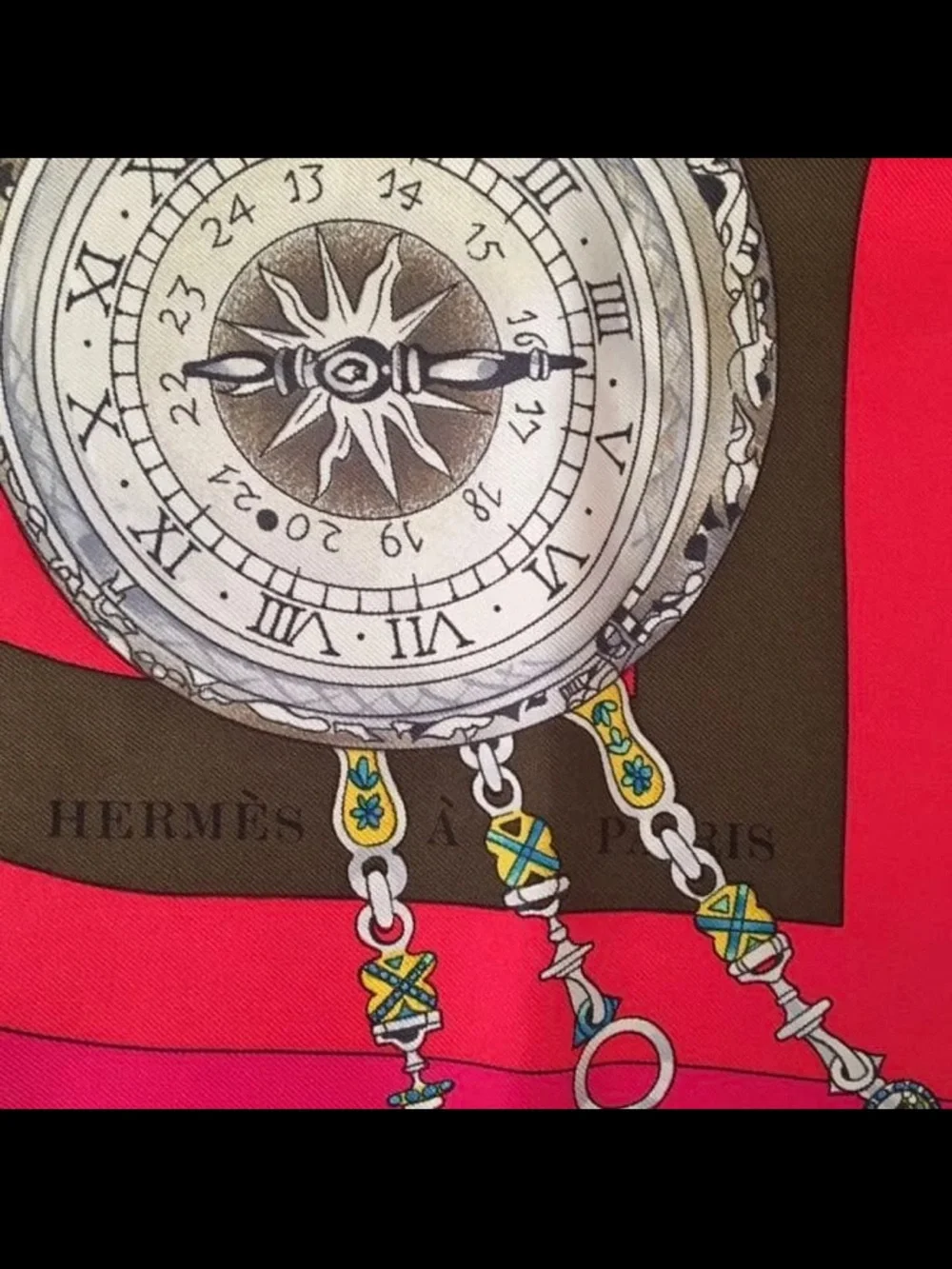 Hermes Silk Scarf in Fuchsia, Purple, Red and Gold